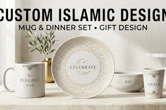 design a custom mug and dinner set, islamic gift design