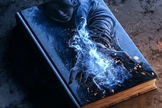 create fantasy novel cover with cinematic illustration