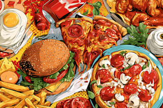 draw a illustration of food pop art