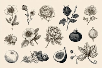 draw awesome botanical line art botanical fruit plants art