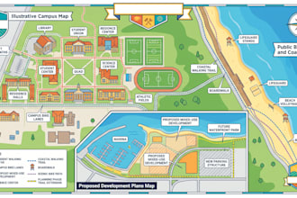 design illustrative campus map, beach map, coastral map, development plans map