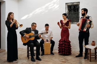 record live flamenco guitar cajon castanets trumpet and accordion