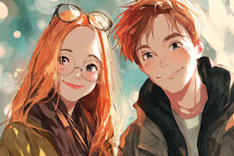 design a romantic couple in anime style