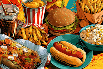 draw a illustration of food pop art