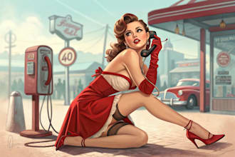 pin up girl and pin up girl illustration