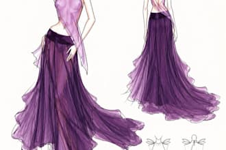 design a custom couture fashion sketch and dress concept