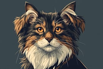 illustrate professional pet portrait, dog portrait, cat portrait art