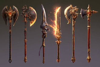 paint unique fantasy weapon designs and concept items