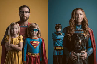 make a family superhero portraits for you