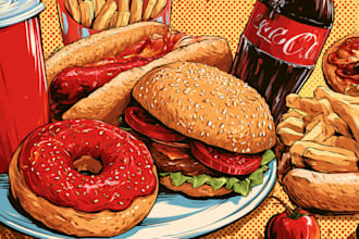 create amazing food pop art illustrations for, menu