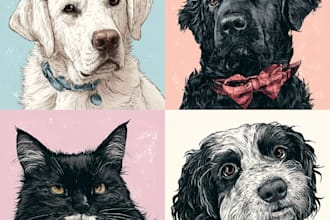draw a cute pet, cat, dog portrait in my art style