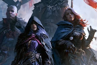 draw your dnd party in a cinematic fantasy scene