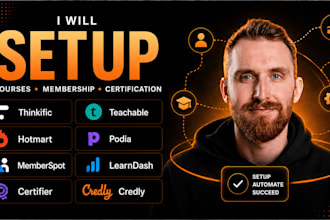 setup thinkific teachable hotmart podia memberspot learndash certifier credly