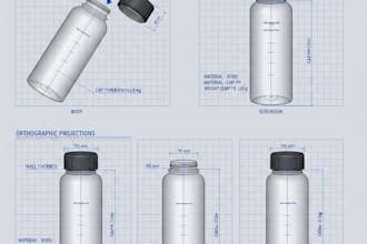 create factory ready bottle technical drawings for manufacturing