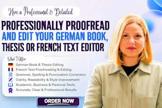 professionally proofread edit your german book, thesis or french text editor