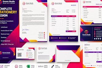 design professional letterhead excel invoice templates,business cards, odoo pdfs