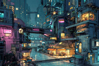 create futuristic cyberpunk city art and sci fi environments