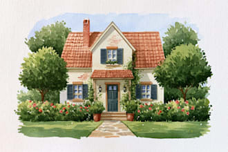 paint custom watercolor house illustration and home portrait