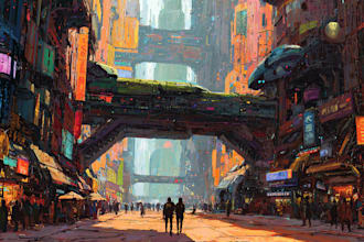 make a cyberpunk city sci fi style for you