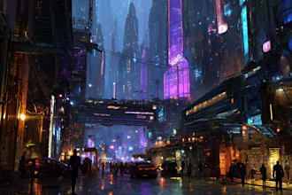 create sci fi city or landscape art for you