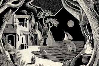 design a custom linocut print illustration