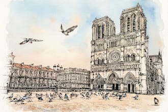 drawn sketch and line art architectural illustrations