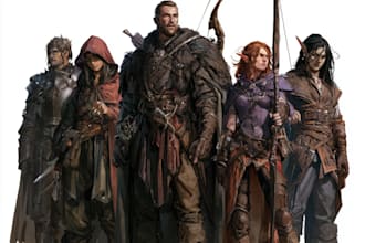 draw your dnd party in a dramatic fantasy scene
