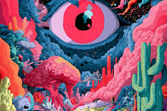 create colorful psychedelic and trippy style illustration