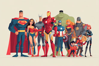 draw comic book illustration, comic super hero character