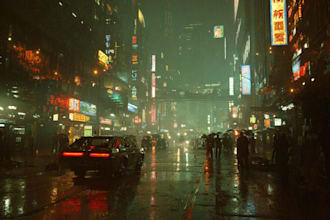 do sci fi illustration of futuristic cyberpunk city