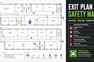 design emergency fire evacuation plan, fire safety exit plan and safety map