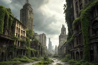 draw fantasy, post apocalyptic, background or concept art
