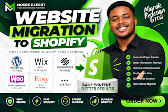 migrate wordpress website to shopify, wix squarespace migration to shopify