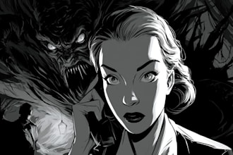 draw dark noir comic book cover illustration or novel art