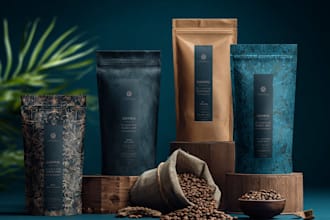 design premium coffee packaging, labels, and branding