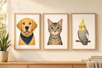 draw custom cartoon pet portraits of dogs cats or any pets