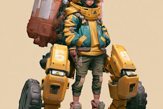 draw epic futuristic mecha and robot illustrations