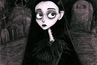 draw the best portrait in halloween or tim burton style