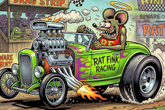 create illustration cartoon car rat fink style