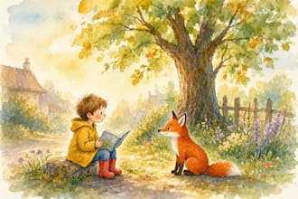 illustrate childrens story book with custom watercolor art