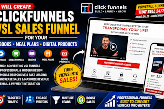create clickfunnels vsl sales funnel for your ebooks meal plans digital products