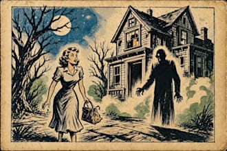 create vintage horror illustration with comic art style