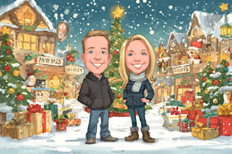 draw an amazing family christmas caricature