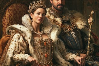 illustrate a romantic family royal couple portrait