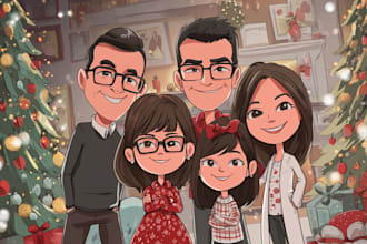 draw custom christmas caricatures for winter holiday cards