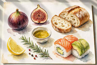 draw hand painted watercolor food illustrations