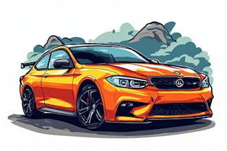 create cartoon vector car illustration for merch, poster, and t shirt