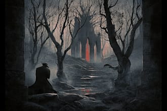 draw dark art illustration with engraving style