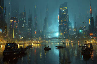 design epic scifi cityscapes and futuristic cyberpunk concept art