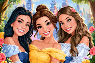 illustrate a fabulous disney cartoon portrait illustration